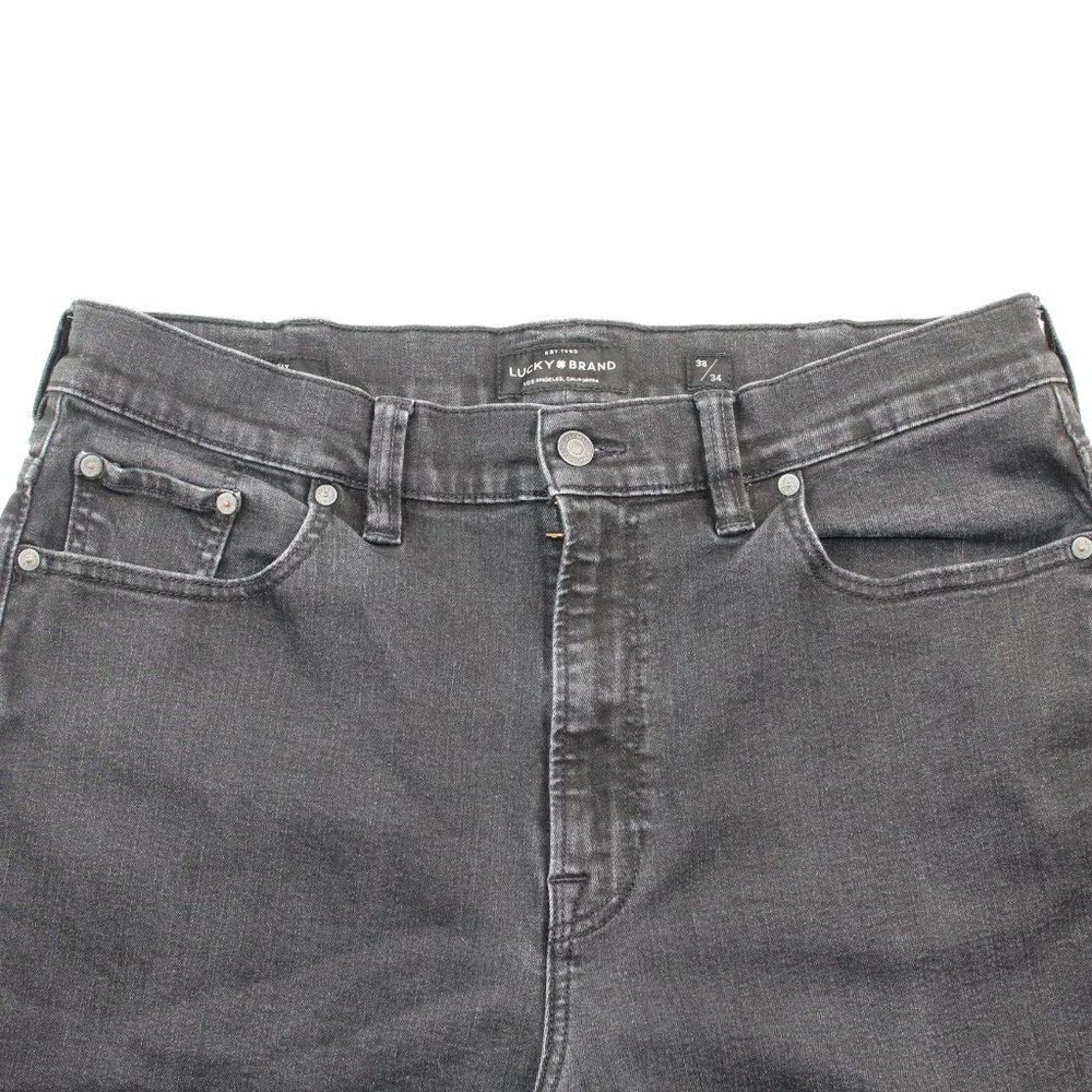 Lucky Brand 37 X 33 Athletic Fit Black Flex Straight Leg Distressed Denim Jeans - Picture 6 of 11